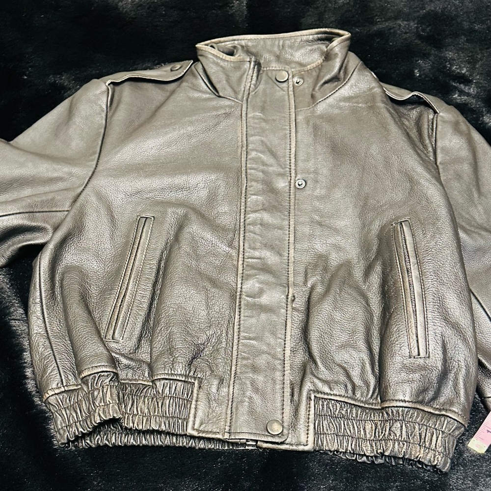 ZARA Black Leather Distressed Biker Jacket - Picture 12 of 16